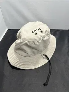 FCS Essential Surfing Bucket Hat Chin Strap Water Repellent SPF 50 Khaki Sz M/L